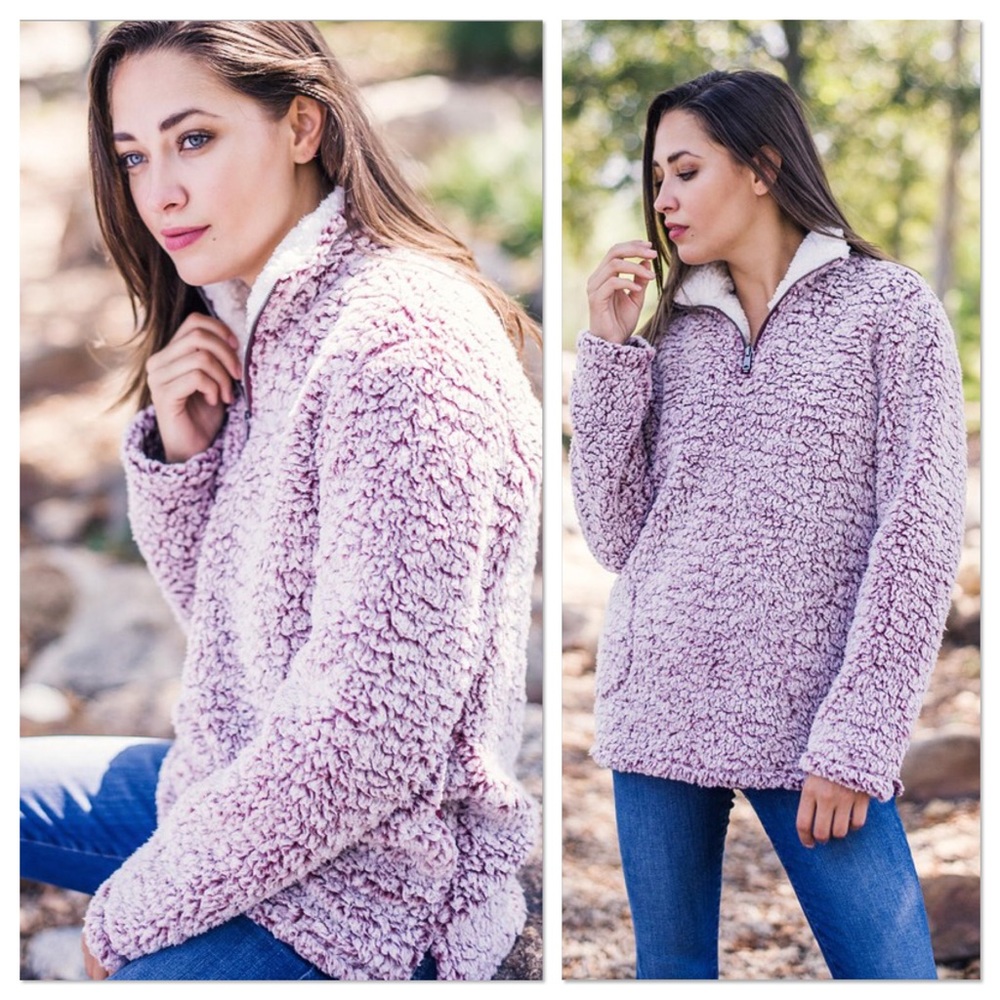 Wine Faux Sherpa Pullover - Picture 6 of 8